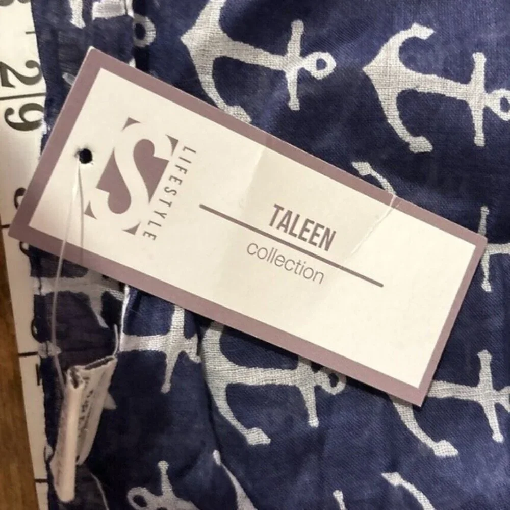 Lifestyle Taleen Anchor Print Scarf‎ With Tassels Navy & White
